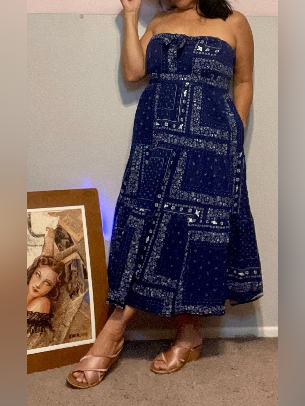 Universal Thread Navy Bandana Print Strapless Maxi Skirt